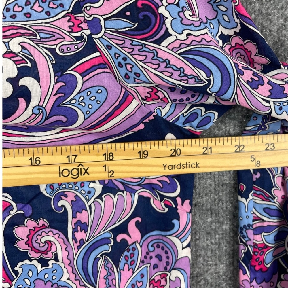 Talbots Blouse Women Medium Navy Pink Excellent Paisley Cotton Tie Neck Top - Picture 8 of 8
